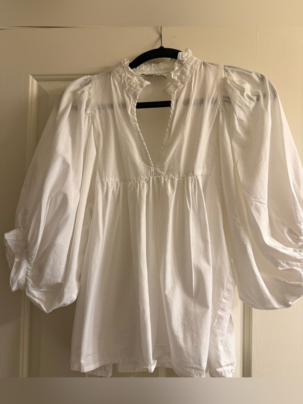 Ruffled V-Neck White Peasant Blouse